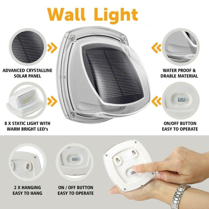 PACK OF 2 SOLAR POWERED FENCE WALL LIGHT