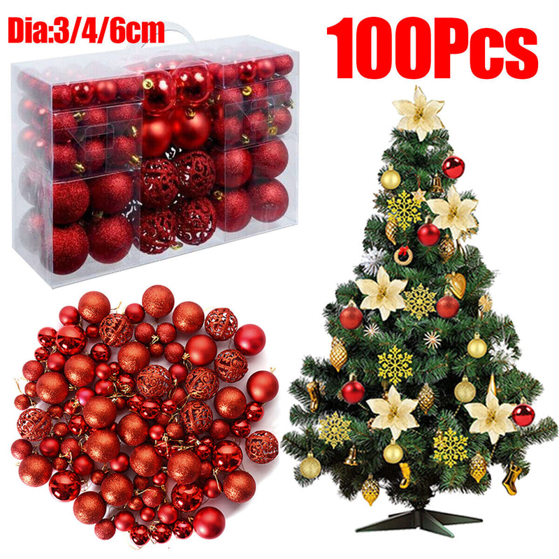 100PCS Red Christmas Decor Baubles Set